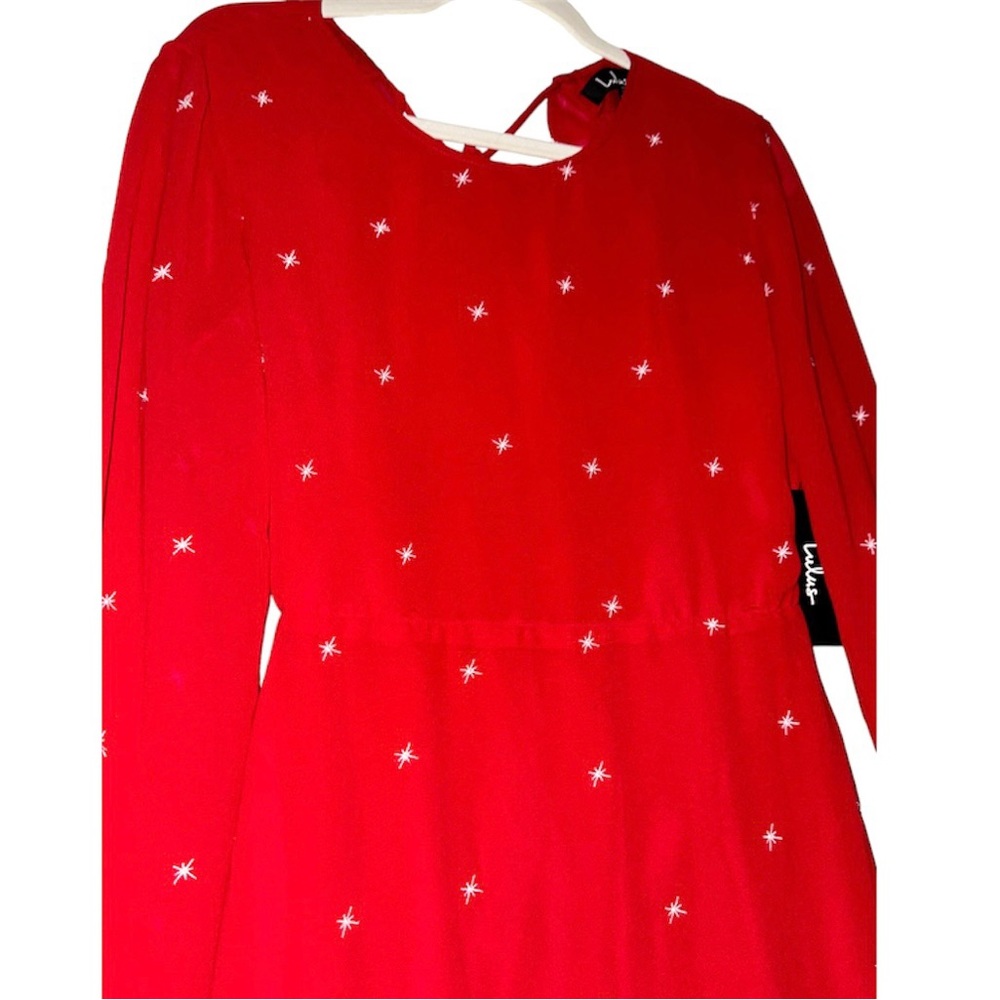 Cosmic Lulus Red Ruffle Embroidered Star Mini Dress - Picture 4 of 7